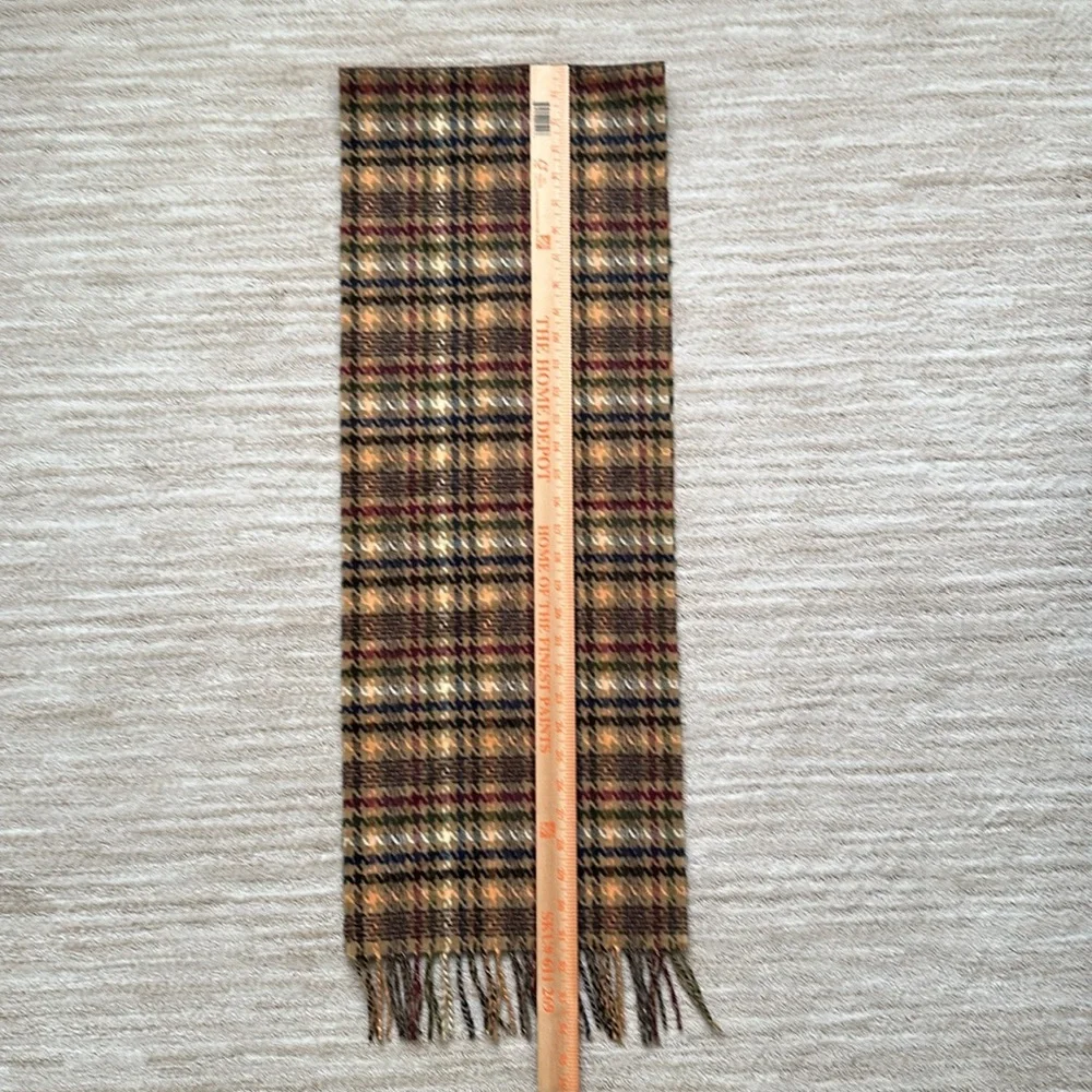 Made in Scotland 100% Cashmere Scarf Classic Tan and Multi Plaid Fringe Ends
